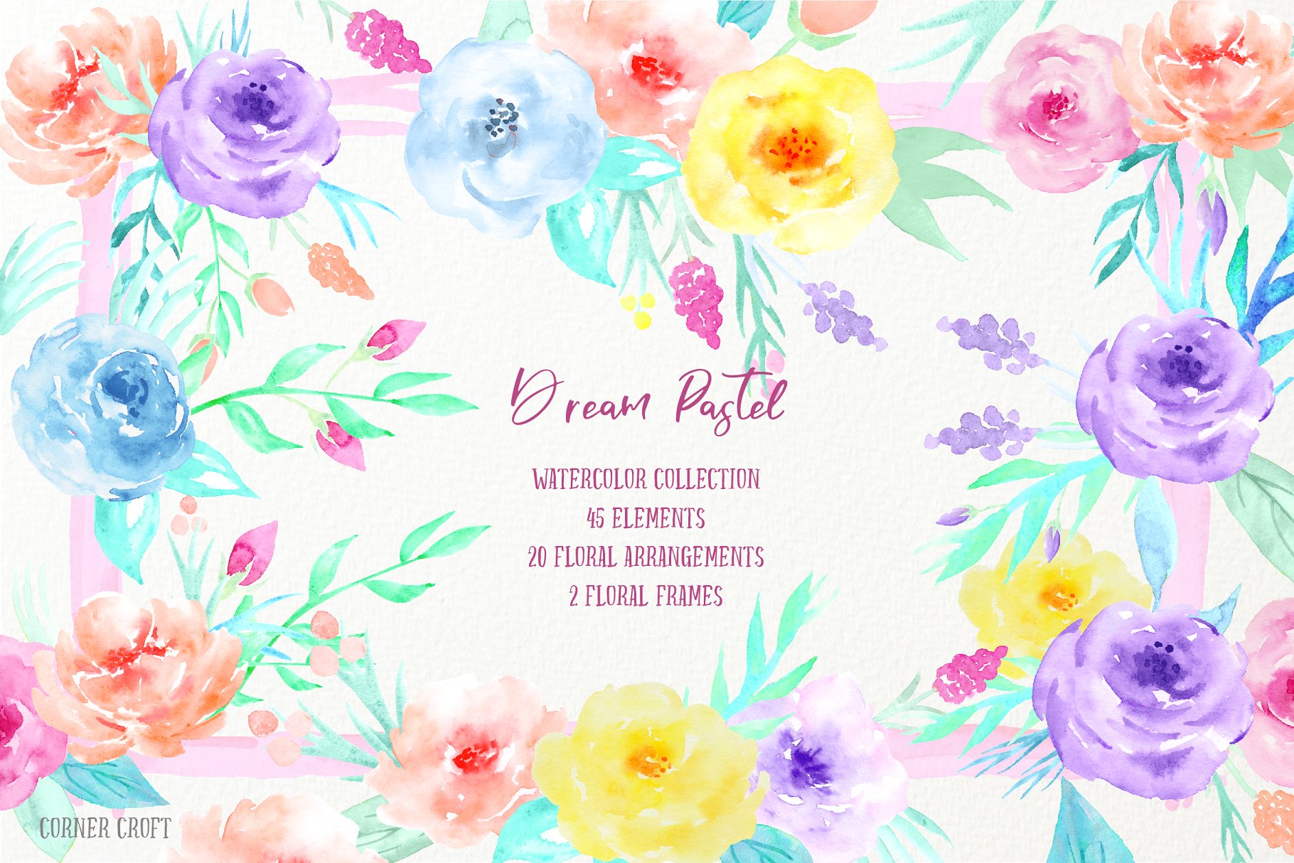 梦幻水彩花卉剪贴画合集 Watercolor Clipart Dream Pastel插图