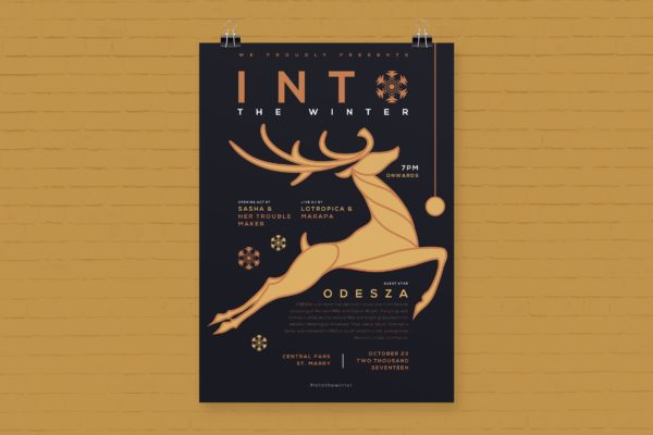 飞驰的麋鹿圣诞节活动海报设计模板 Christmas Event Poster