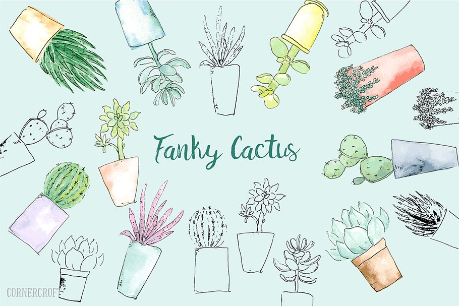 仙人掌矢量剪贴画 Funky Cactus Vector插图