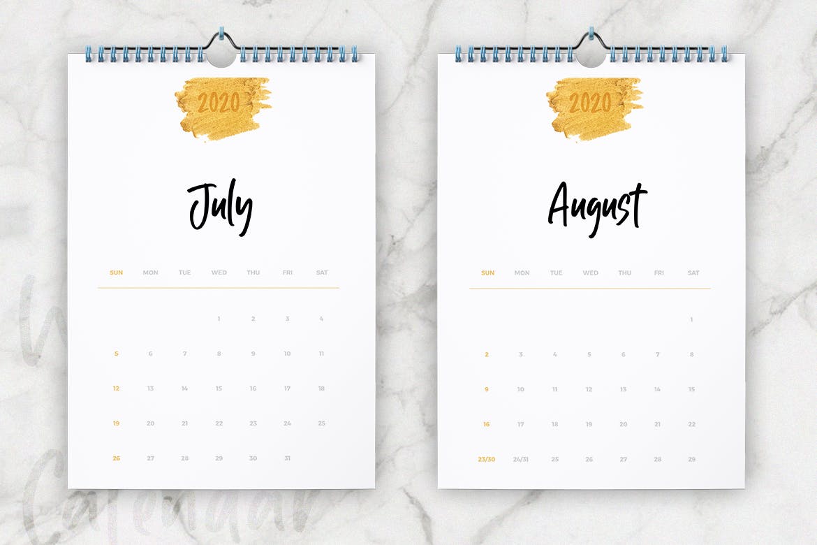 2020年超简约版式活页翻页日历设计模板 Wall Calendar 2020 Layout插图(4)
