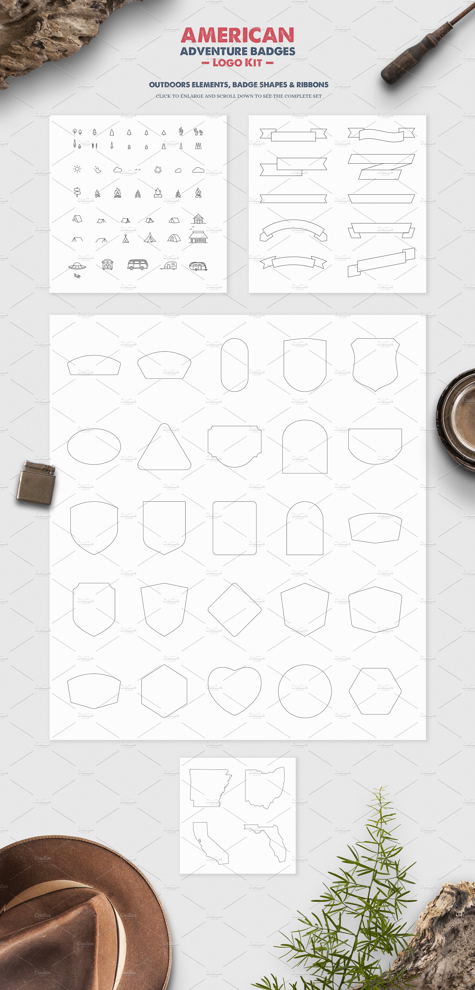 美国探险徽章Logo标志设计套装 American Adventure Badges Logo Kit插图(3)
