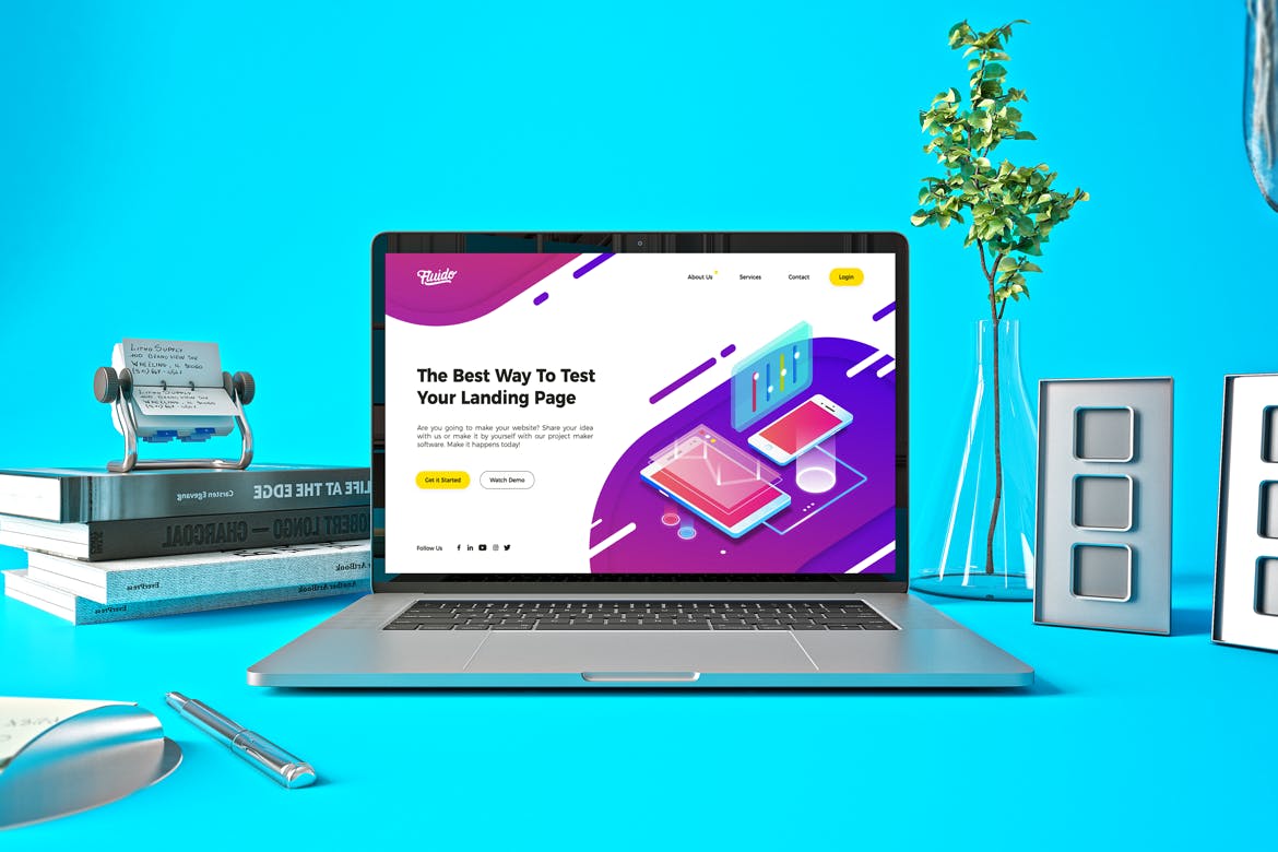 时尚高端渐变绚丽色彩的MacBook Pro UI样机展示模型mockups插图(1)