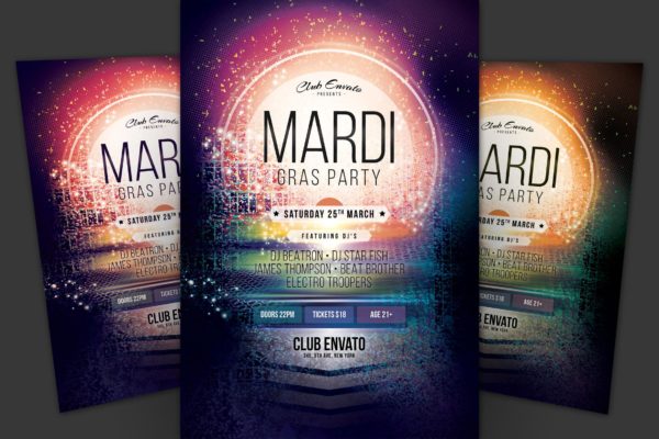 狂欢节庆祝活动海报传单素材库精选PSD模板 Mardi Gras Party Flyer