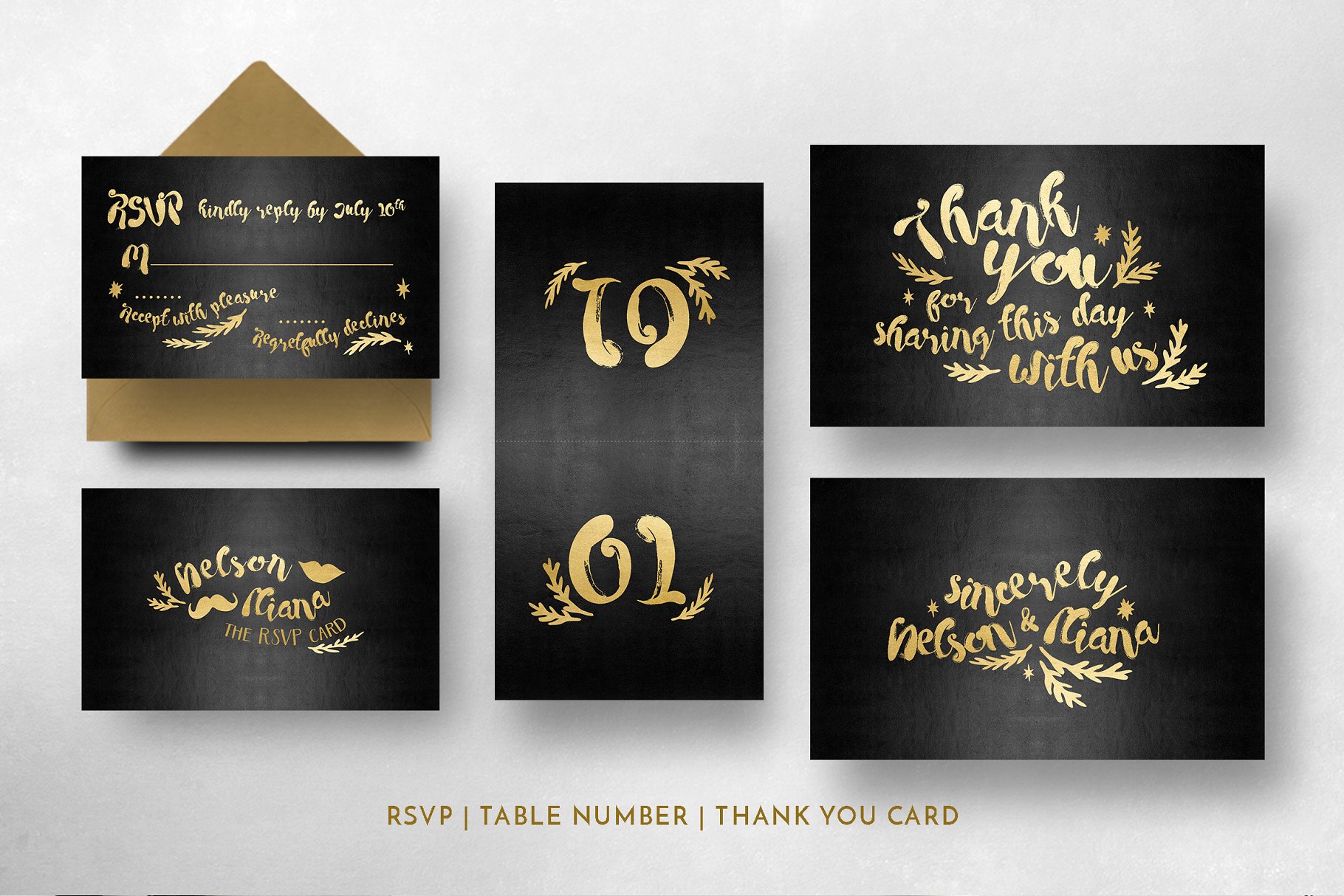 黑金嬉皮士婚礼设计套装 Black & Gold Hipster Wedding Suite插图(5)