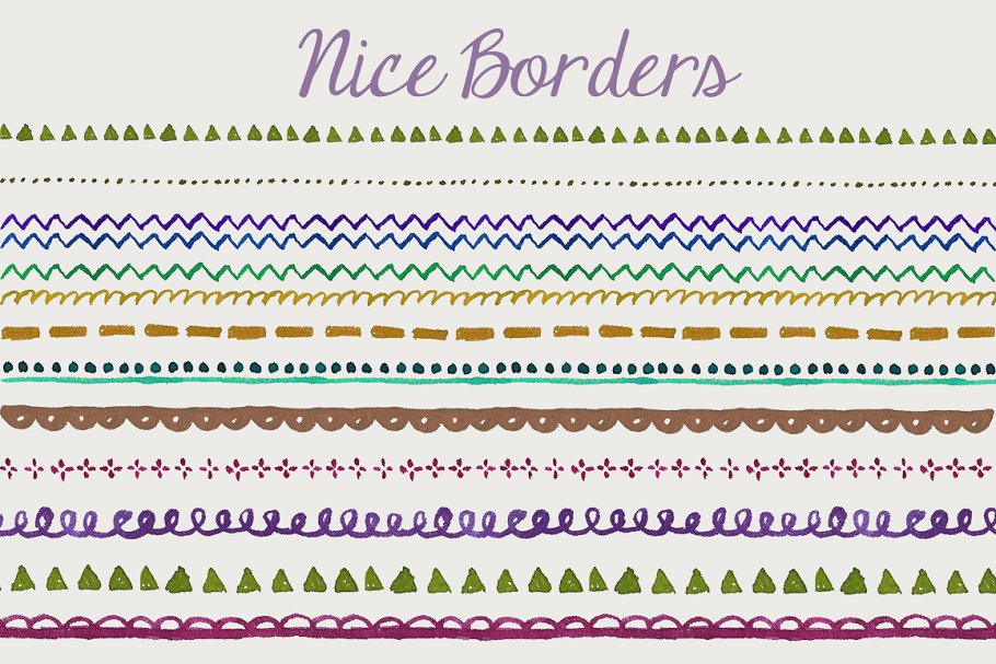 多彩水彩花边装饰元素 Watercolor Borders插图(1)