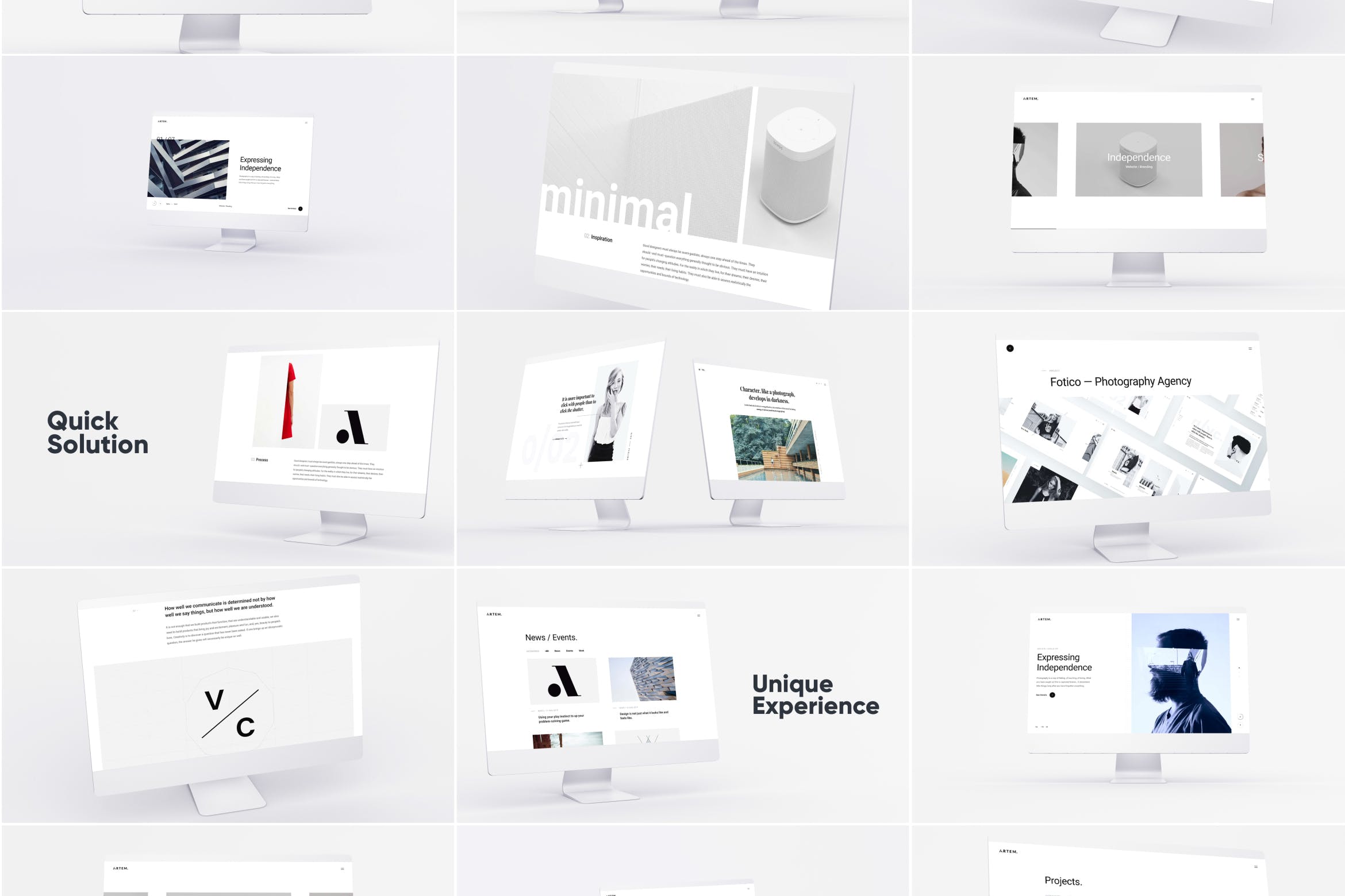 网站UI界面设计效果图预览白色iMac电脑样机模板 White iMac Mockup插图