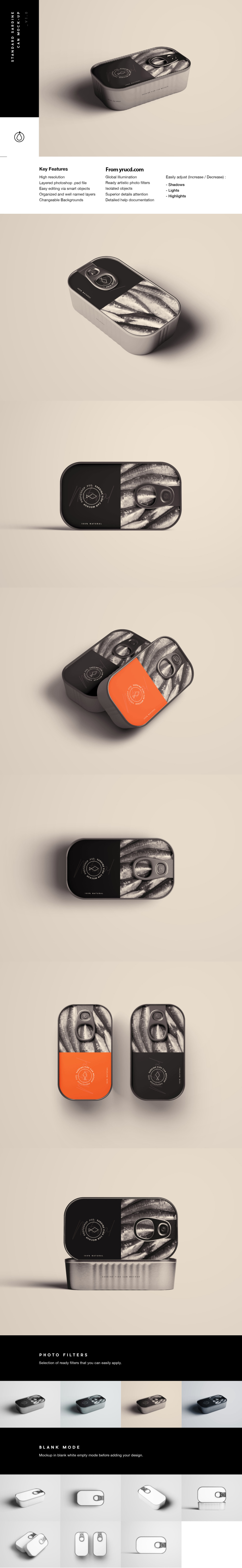 高品质的沙丁鱼罐头包装样机展示模型mockups插图