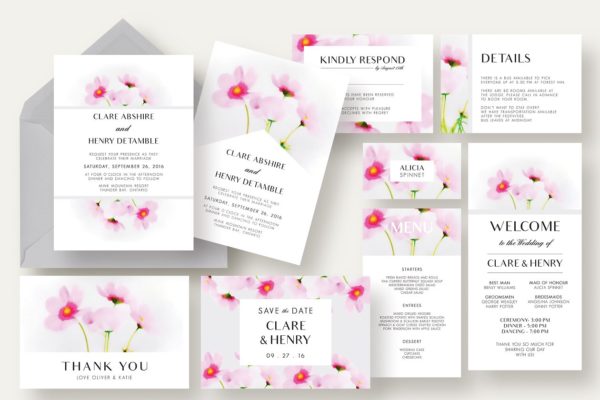 花卉婚礼邀请函套装 Cosmos Flower Wedding Suite