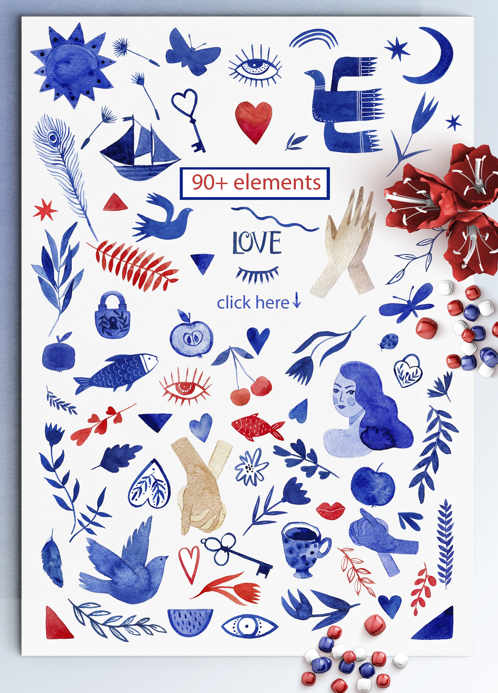 个性特别情人节水彩艺术画素材包下载插图(1)