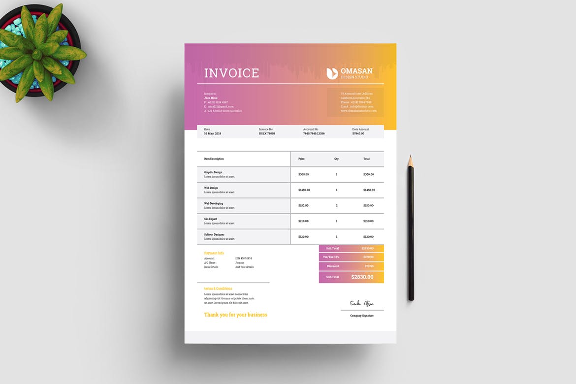 企业发票票据报价单设计模板v05 Invioce Template 05插图(2)