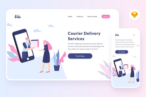 产品交付主题APP&amp;Web矢量插画素材[SKETCH&amp;SVG] Delivering product illustration (Sketch, SVG)