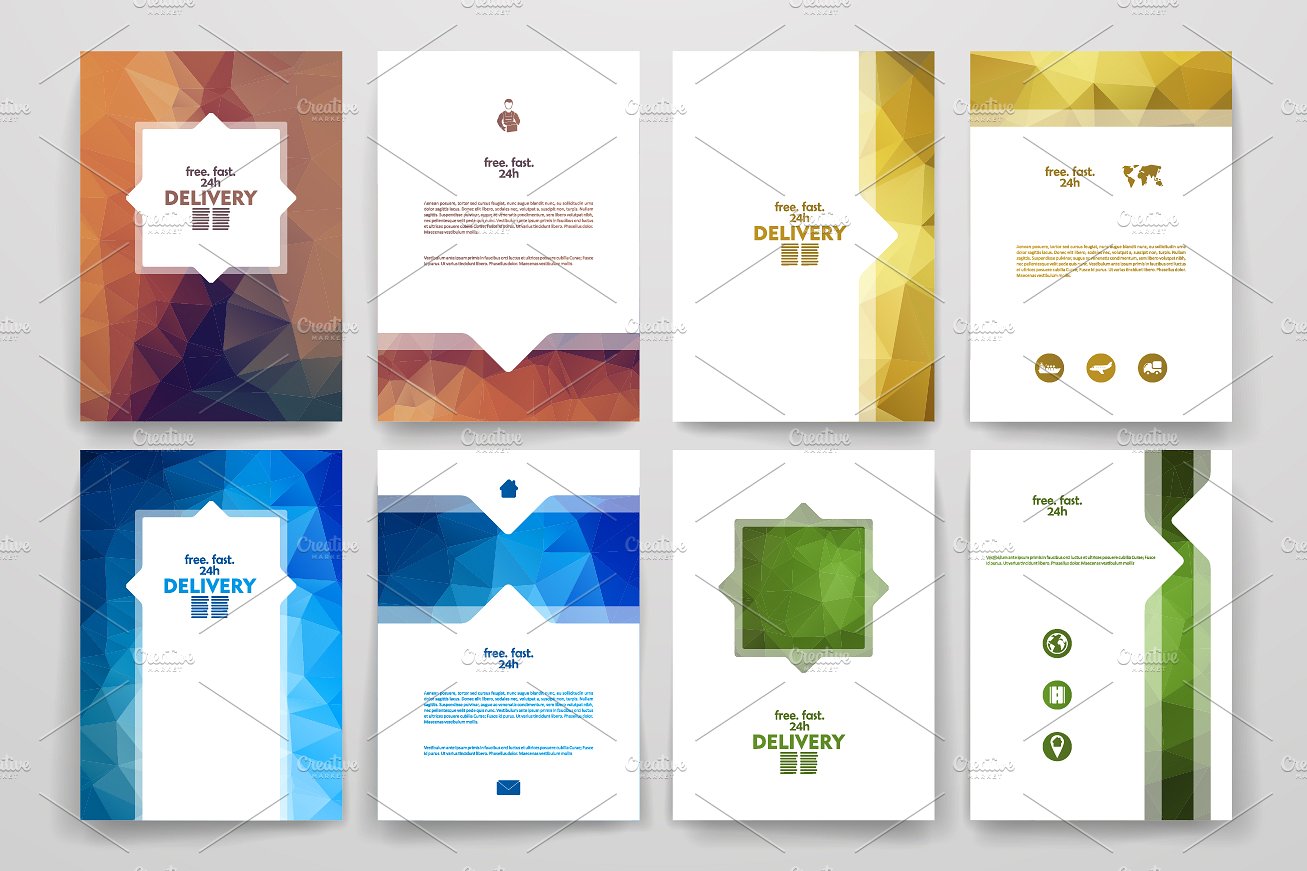 简约抽象图形画册模板 Set of delivery brochures插图