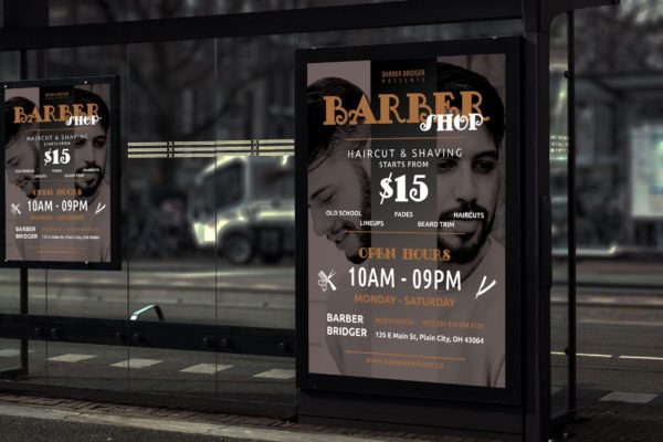 美发理发店公交站促销海报PSD素材素材库精选模板 Beard – Barbershop Promotion Poster RY