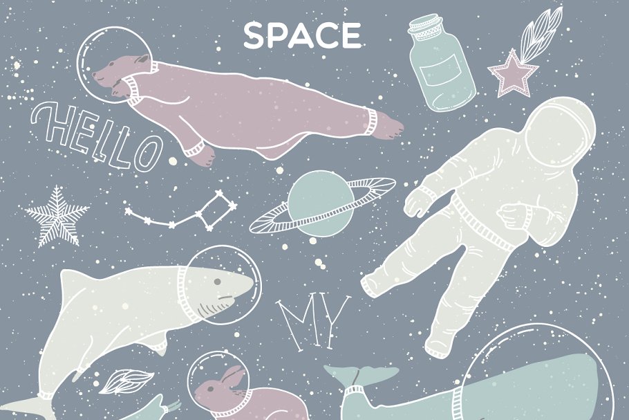 北极与太空手绘设计元素 Arctic Space Collection Pro插图(2)