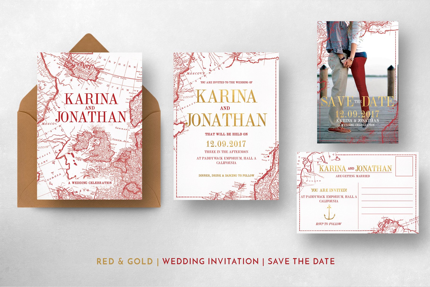 复古地图背景婚礼物料设计模板 Vintage Map Wedding Suite插图(8)