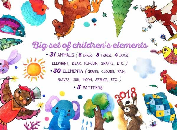 一大波儿童水彩手绘无缝背景素材下载[psd,png,jpg]