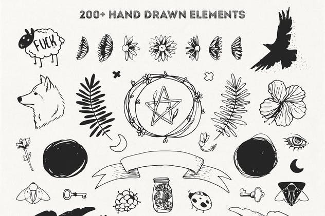 手绘装饰设计元素工具包[手绘图案+水彩样式+图形] The Hip Decorative Toolkit插图(2)