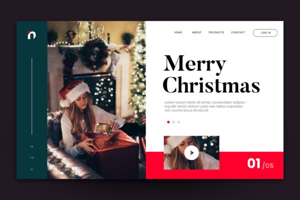 圣诞节主题背景网站着陆页设计AI&amp;PSD模板v4 Merry Christmas Web Landing Page AI and PSD Vol.4
