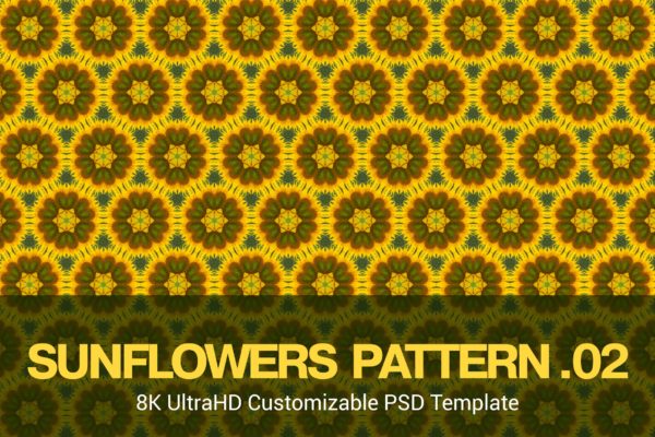 8K超高清无缝向日葵图案背景图素材v02 8K UltraHD Seamless Sunflowers Pattern Background