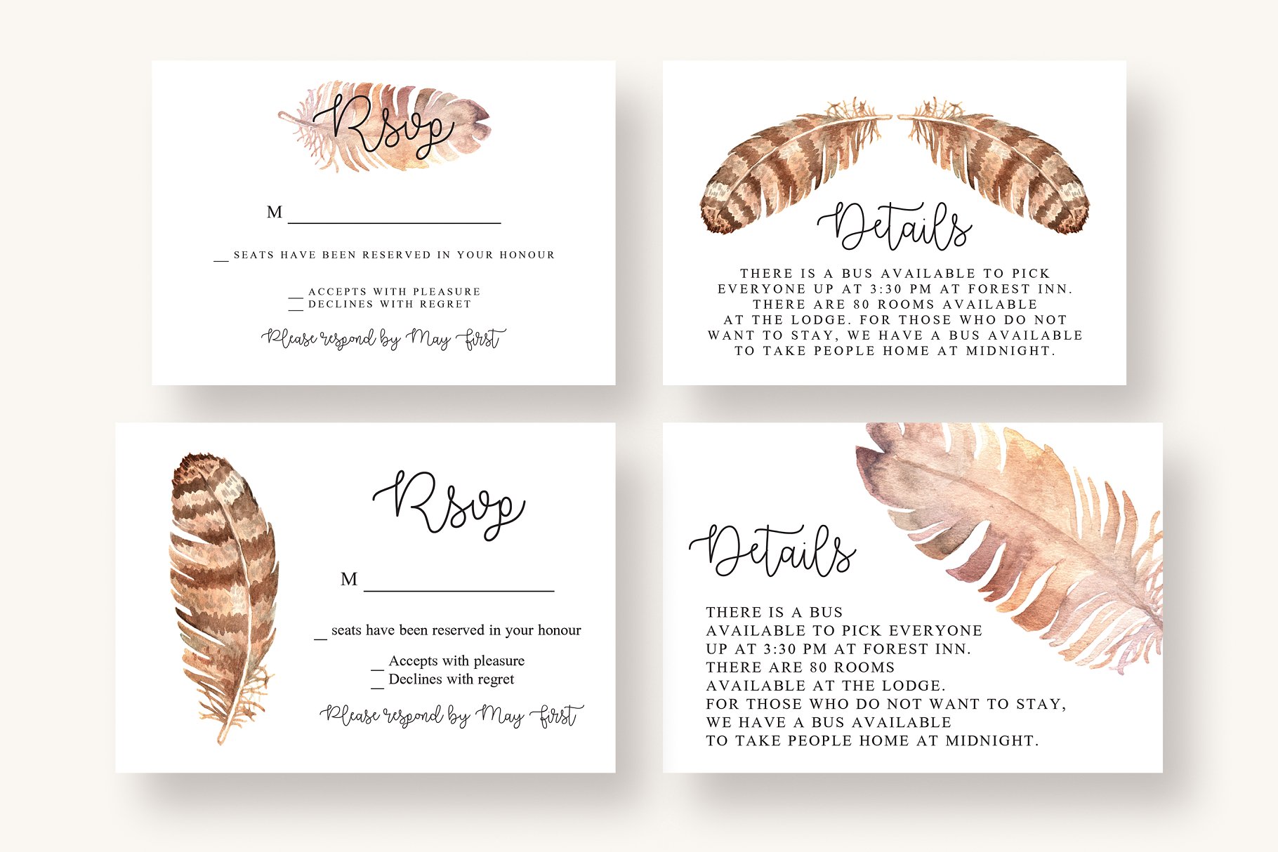 波希米亚风格羽毛插画婚礼邀请函设计套件 Boho Feather Invitation Suite插图(4)