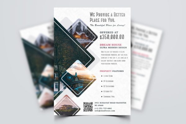 独栋别墅楼宇出售/出租海报设计模板v13 Real Estate Property Flyer-13