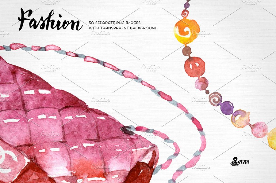 手绘时尚饰物饰品插画素材 Fashion Watercolor Clipart插图(2)