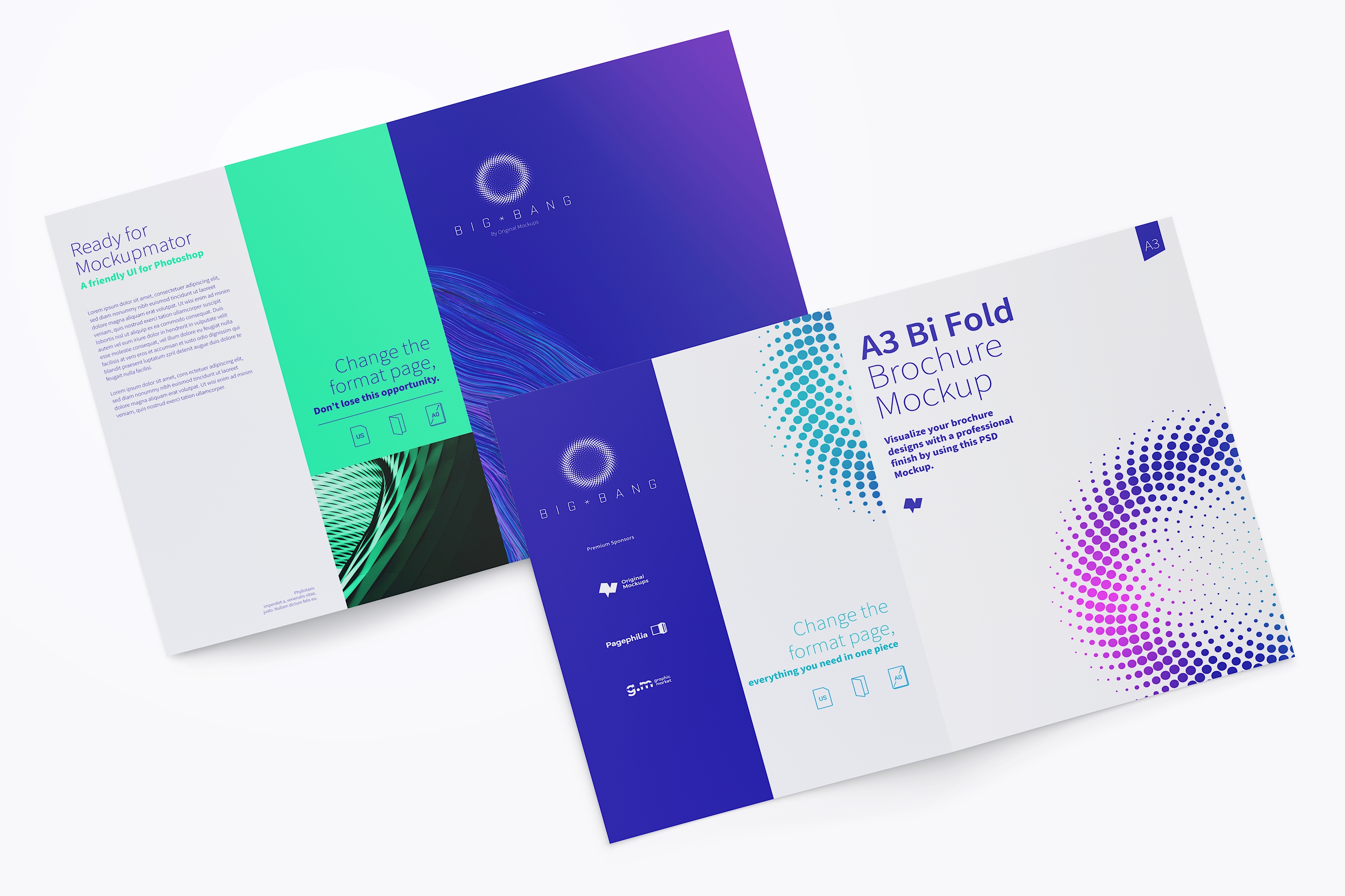 A3大小对折页传单设计展开效果图样机02 A3 Bi Fold Brochure Mockup 02插图(3)