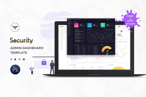 网站安全监测系统后台界面设计素材库精选模板 Security Admin Dashboard UI Kit