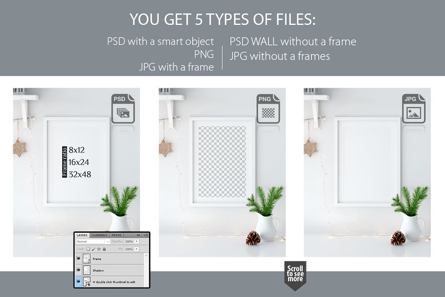 圣诞主题画框相框样机 Christmas Interiors Frame Mockup插图(4)