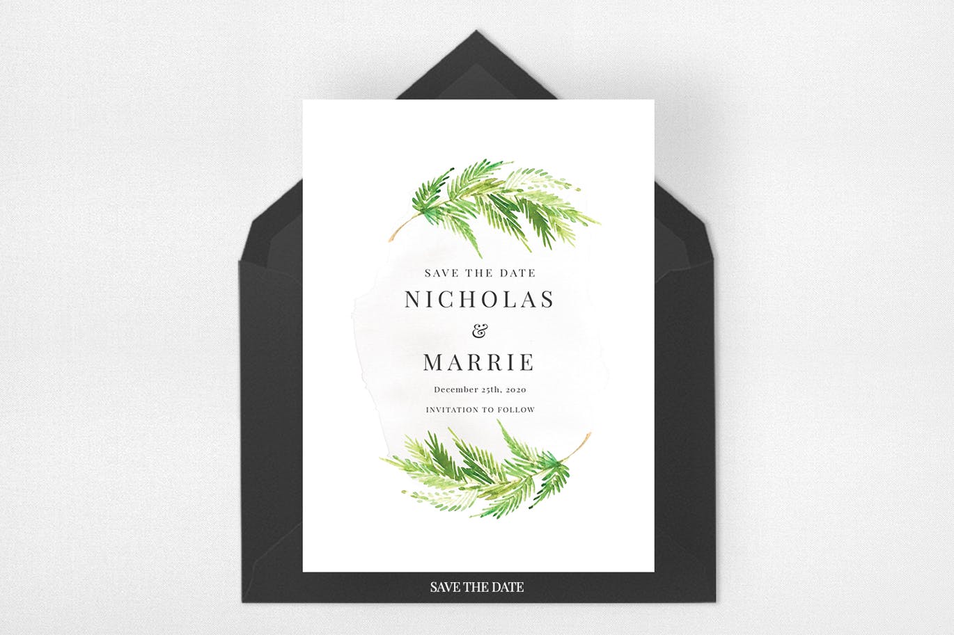 水彩叶子手绘图案婚礼邀请设计套件 Watercolor Leaf Wedding Suite插图(4)