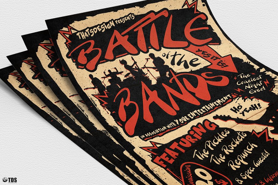 摇滚乐队音乐表演宣传传单PSD模板 Battle of the Bands Flyer PSD插图(4)