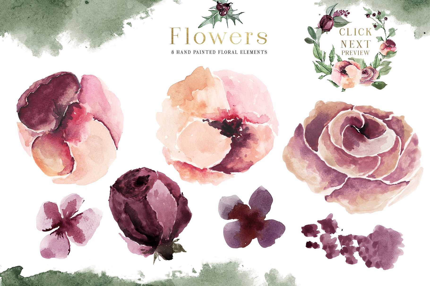 梅花圣诞水彩剪贴画 Plum Christmas Watercolor Clipart插图(12)