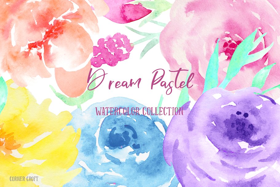 梦幻水彩花卉剪贴画合集 Watercolor Clipart Dream Pastel插图(3)