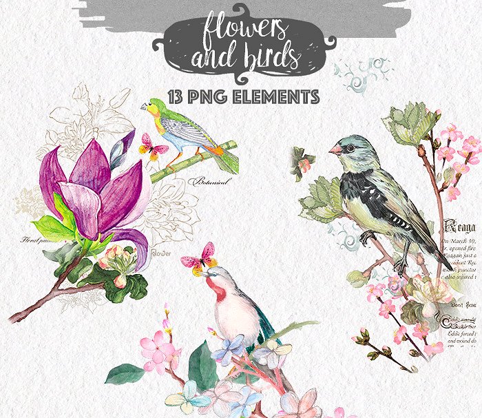 花卉与木的艺术矢量元素 flowers & wood插图(3)