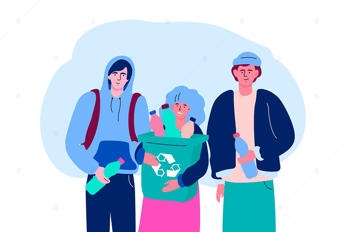 垃圾分类回收扁平设计风格矢量环保插画 Recycling – flat design style illustration插图