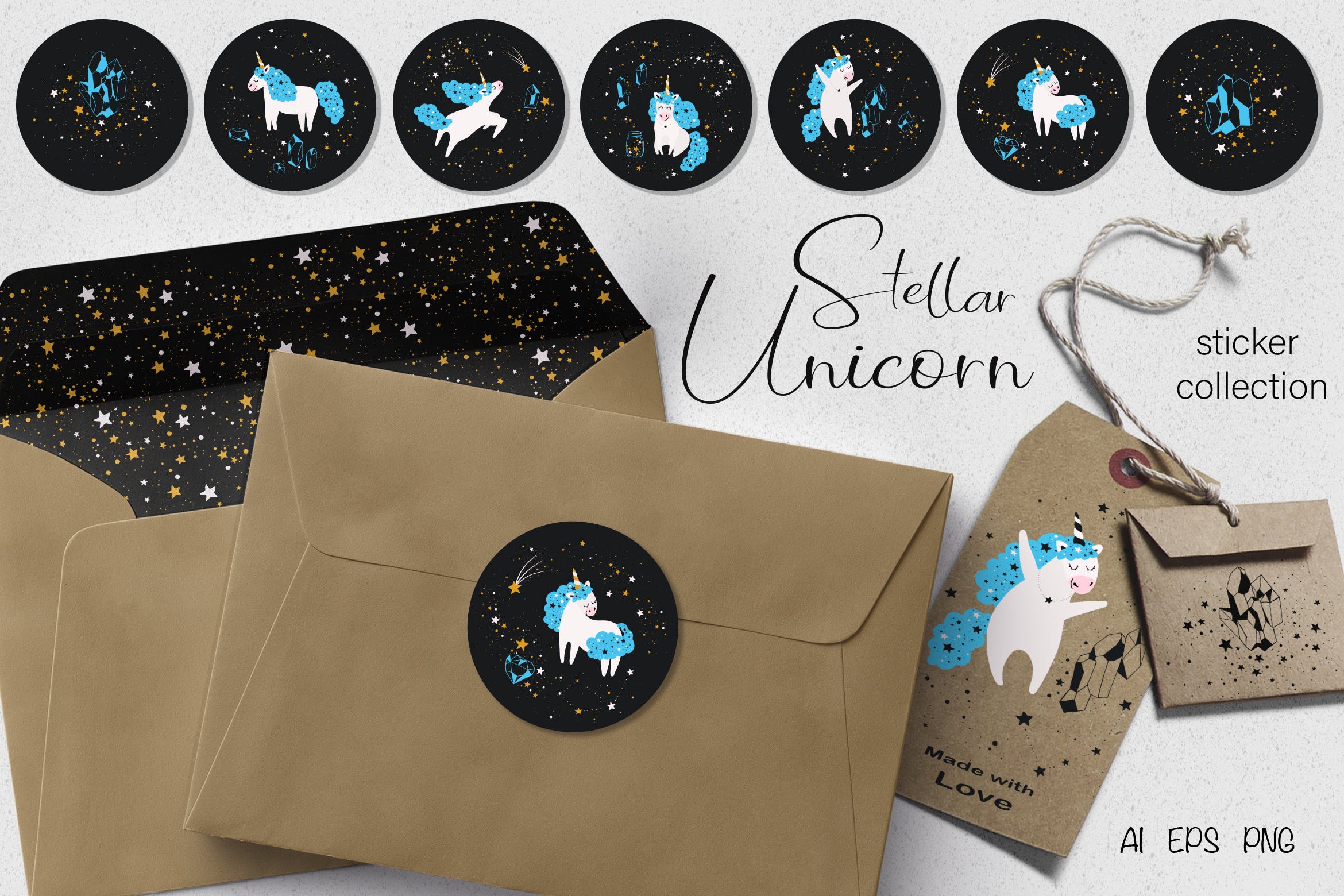 星座独角兽贴纸图案素材库精选设计素材 Stellar Unicorn Stickers插图