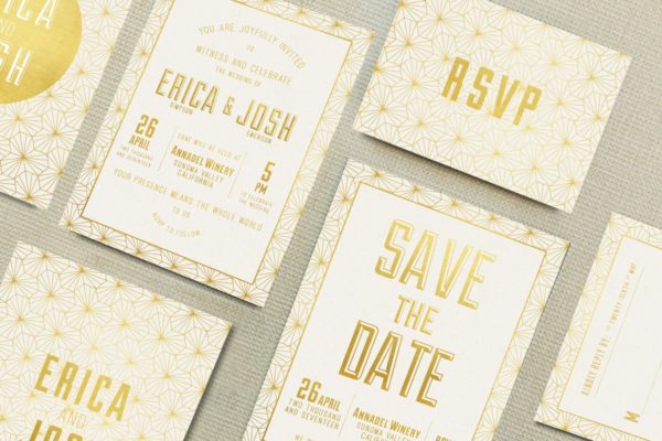 优雅金箔几何图形邀请函设计模板 Elegant Geometric Invitation