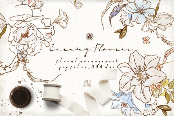 简约描线花卉插画素材 Evening Flowers