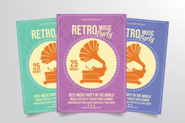 复古怀旧音乐主题海报设计模板 Retro Music Party Flyer Template
