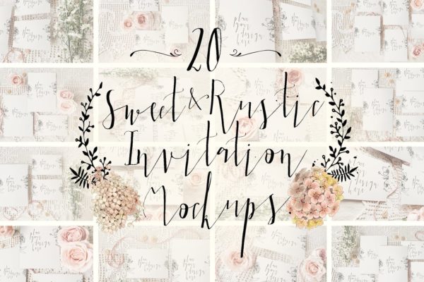 特色文艺范邀请卡样机 Sweet &amp; Rustic Invitation Mockup