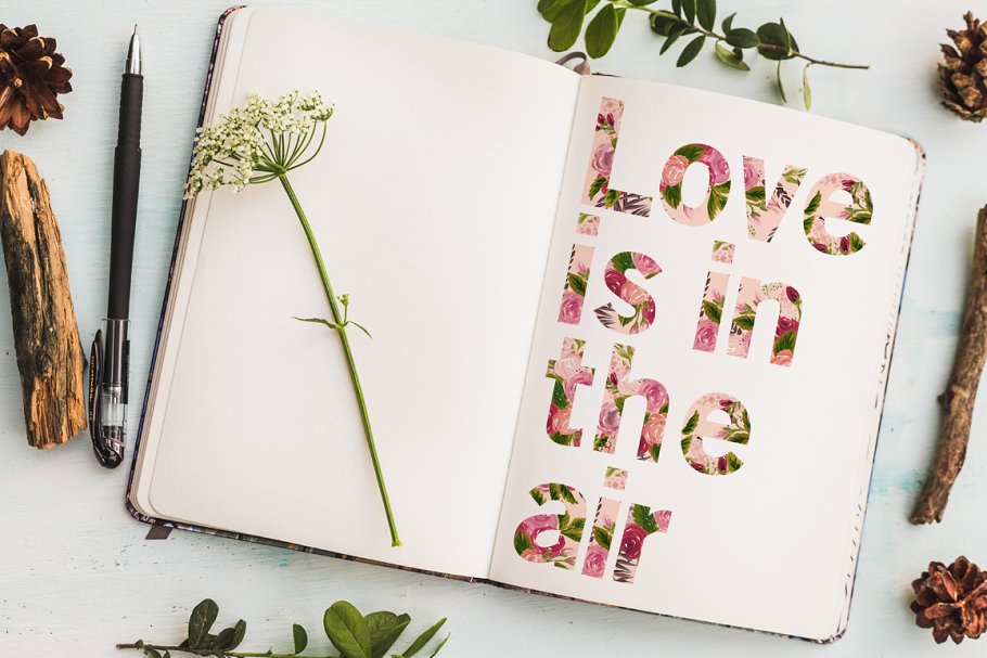 华丽的花卉字母剪贴画合集 Floral Alphabet clipart插图(1)