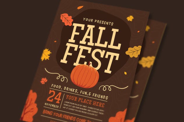 南瓜枫叶秋天主题活动海报传单模板 Fall Festival Flyer插图(2)