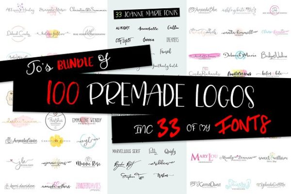 100款预制Logo模板和Logo设计字体合集 Logo bundle and Font Bundle