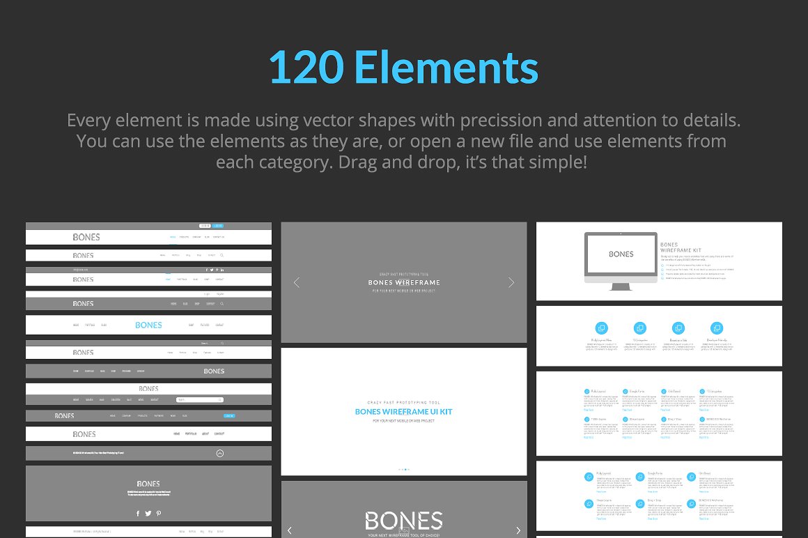 网页设计线框图素材包 Bones Wireframe Kit插图(1)