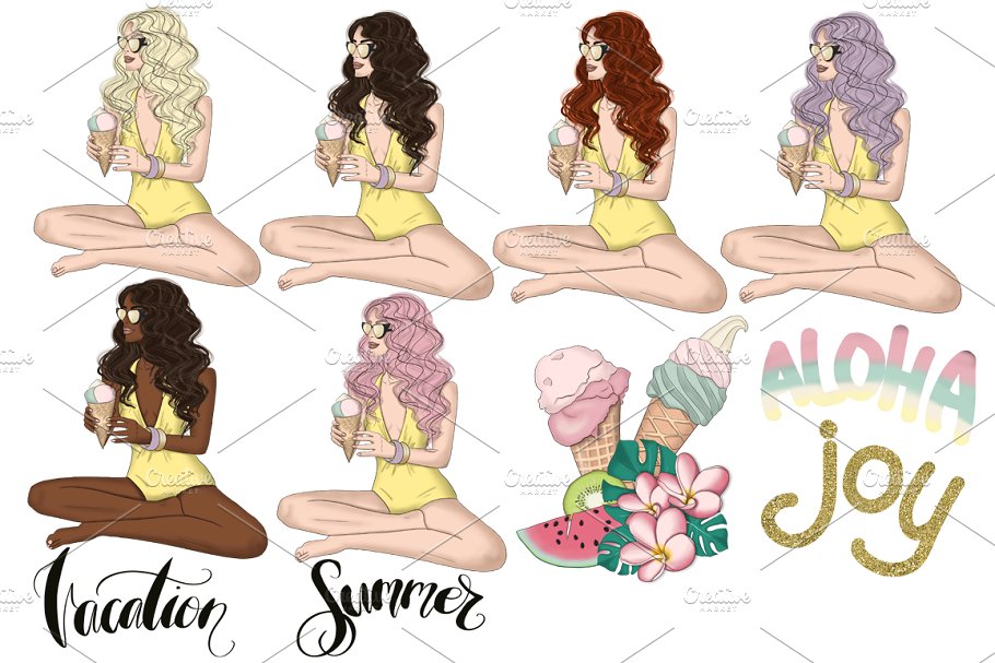 暑假快乐手绘设计素材套装 Happy Vacation Summer Design Kit插图(1)