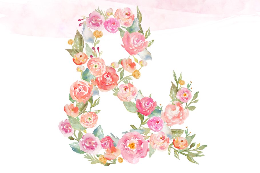 26个水彩拼花字母剪贴画 Monogram Floral Alphabet Letters插图(1)