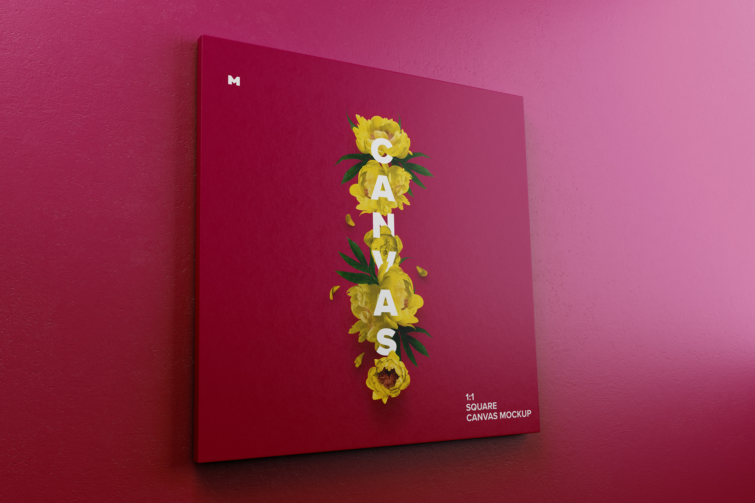 挂墙方形画布画框左视图样机模板 Square Canvas Mockup Hanging on Wall, Left View插图(2)