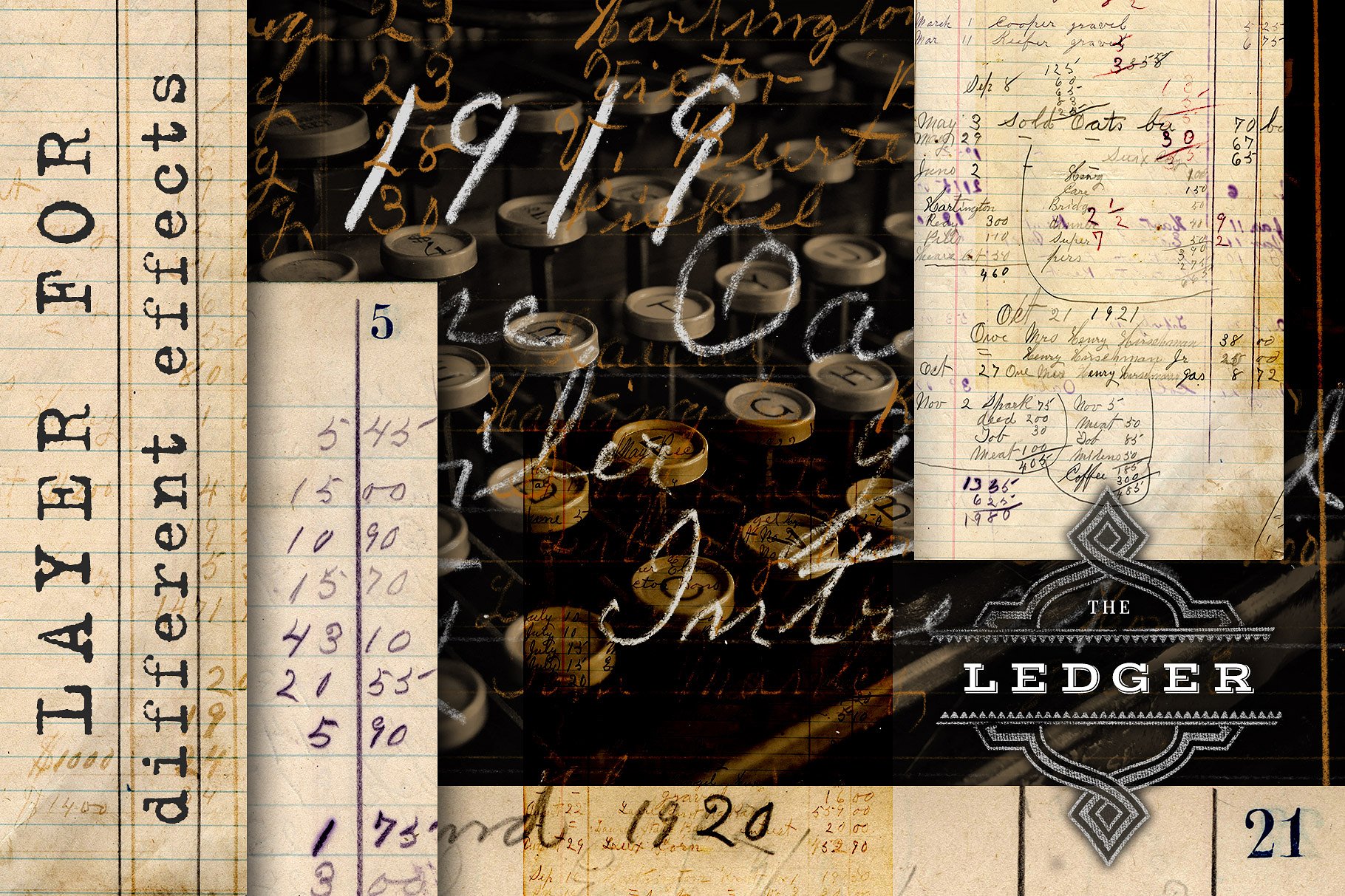 复古分类账本高清叠层&纸张 Ledger Hi-Res Overlays & Papers插图(6)