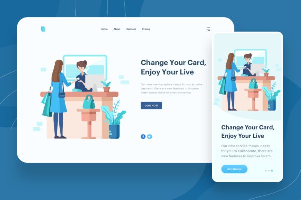 信用卡/金融卡业务主题APP&amp;Web矢量插画 Change Your Card Illustration – Website Header
