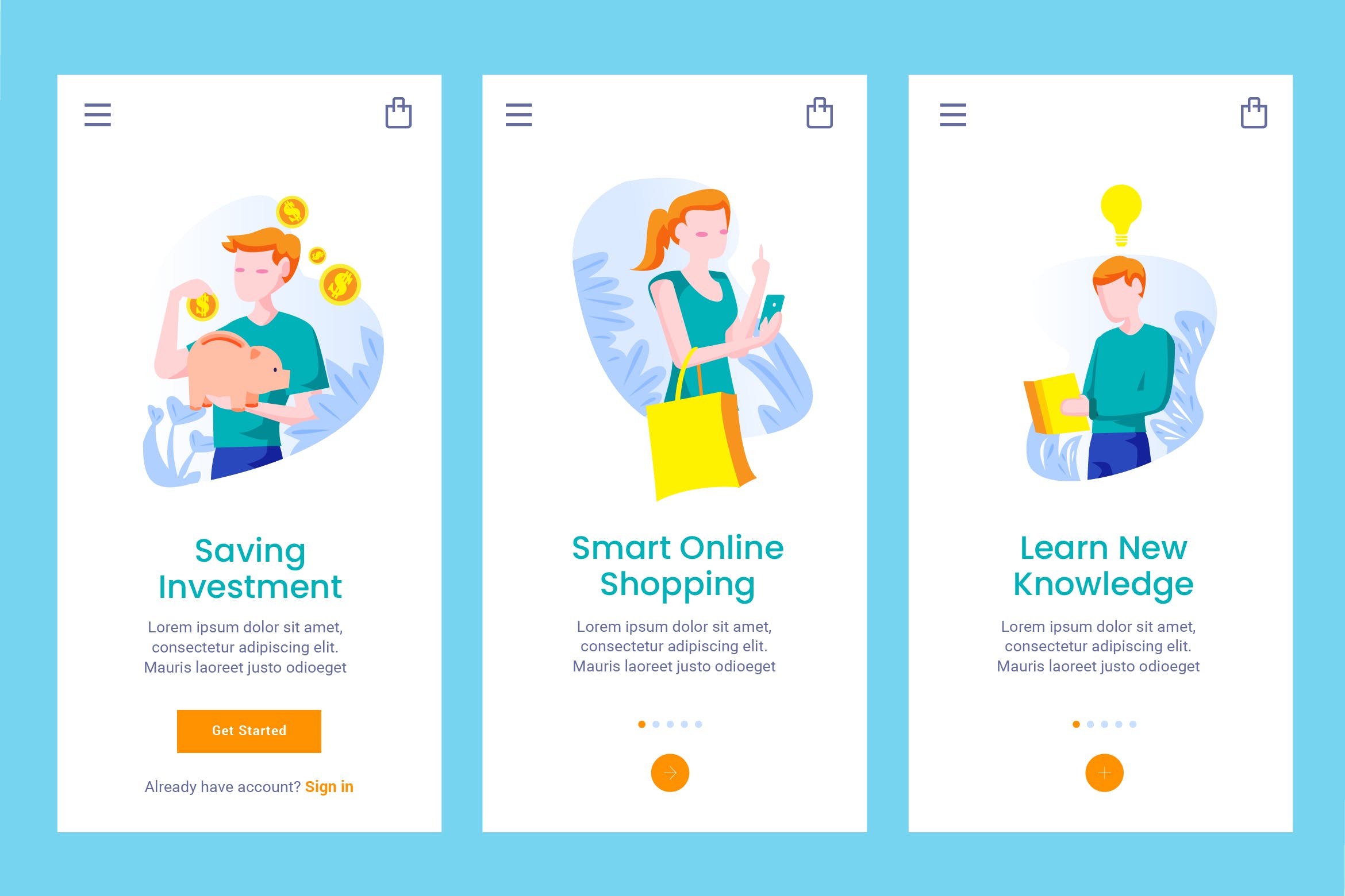 智能生活方式人物插画APP引导页启动页设计模板 Onboarding Screen For Smart Lifestyle Apps插图